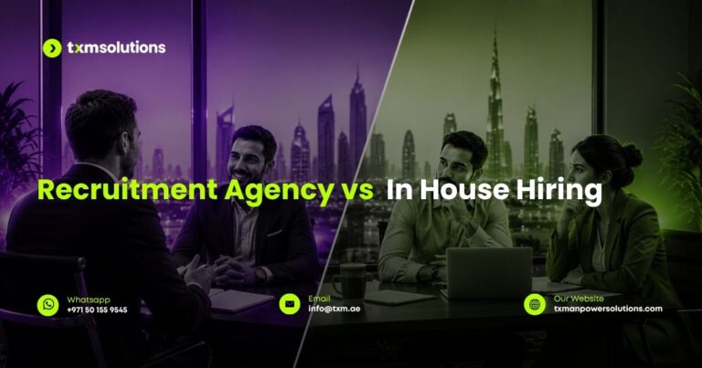 Recruitment agency vs in-house hiring - TXM SolutionsRecruitment agency vs in-house hiring bolg banner - TXM Solutions